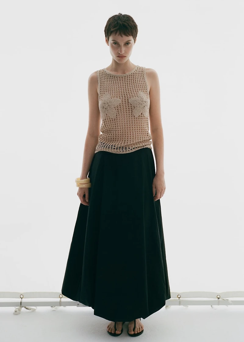 Floral-embroidered crochet top