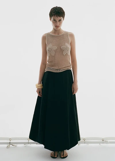 Floral-embroidered crochet top