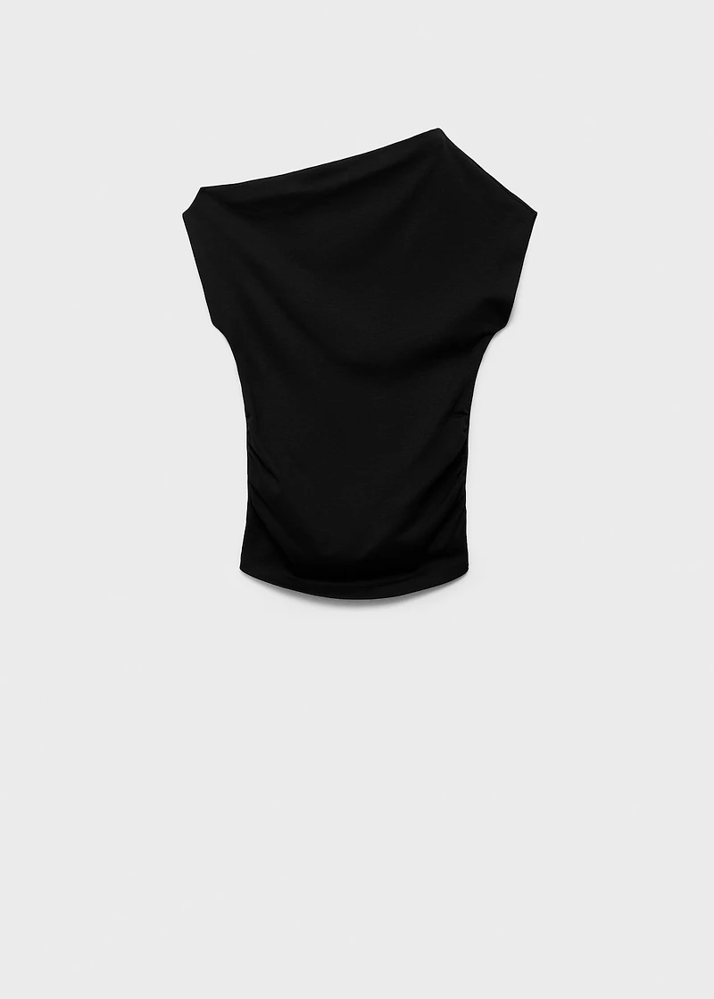 Cotton top with asymmetrical neckline