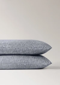 Two percale cotton herringbone-print pillowcases 50x75 cm