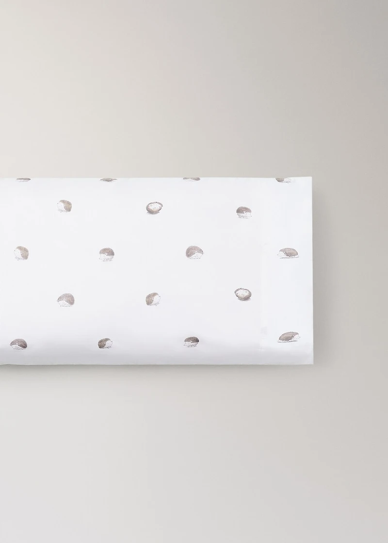 Percale cotton pillowcase with hedgehog print, 45x110 cm