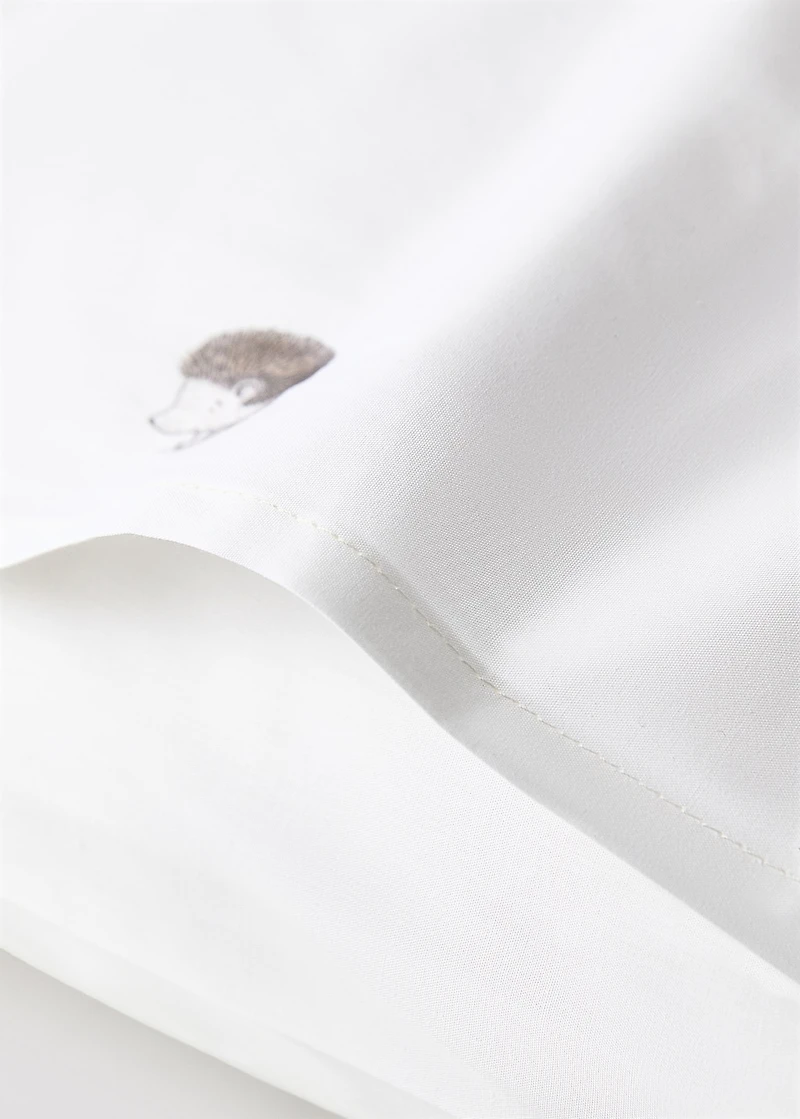 Children's percale cotton pillowcase with hedgehog print 60x60 cm