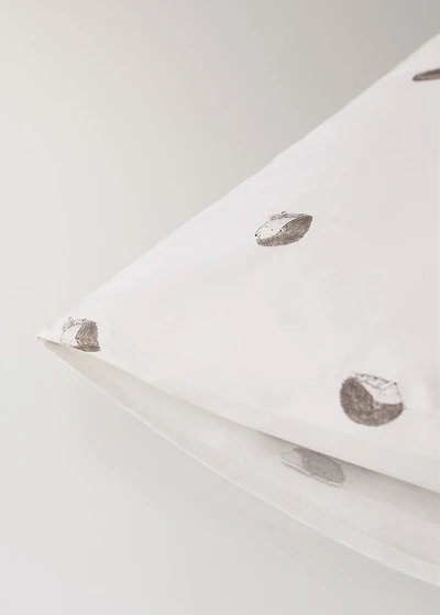 Percale cotton pillowcase with hedgehog print 50x75 cm