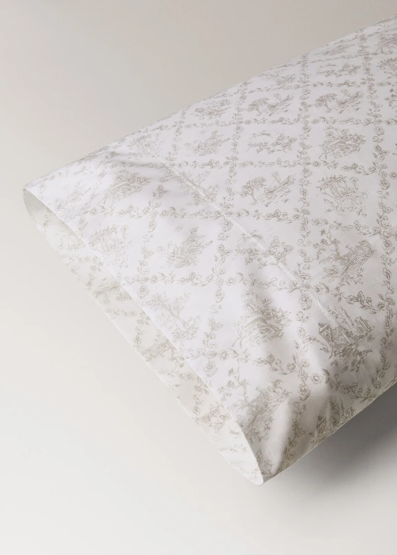Toile de Jouy percale cotton pillowcase 45x110 cm