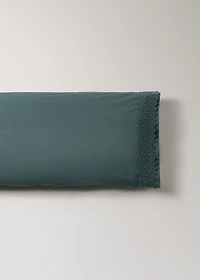 Washed cotton pillowcase with lace trim 45x110 cm