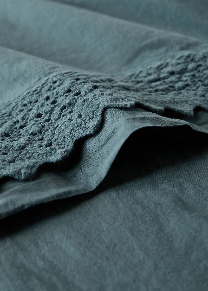 Washed cotton pillowcase with lace trim 45x110 cm