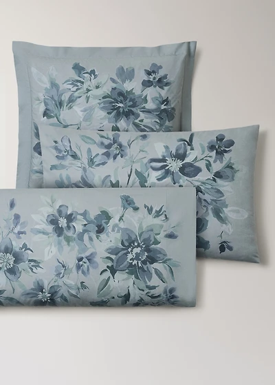 Percale cotton watercolour floral-print pillowcase 45x110 cm