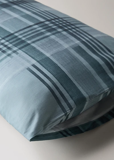 Percale cotton watercolor check-print pillowcase 50x75 cm