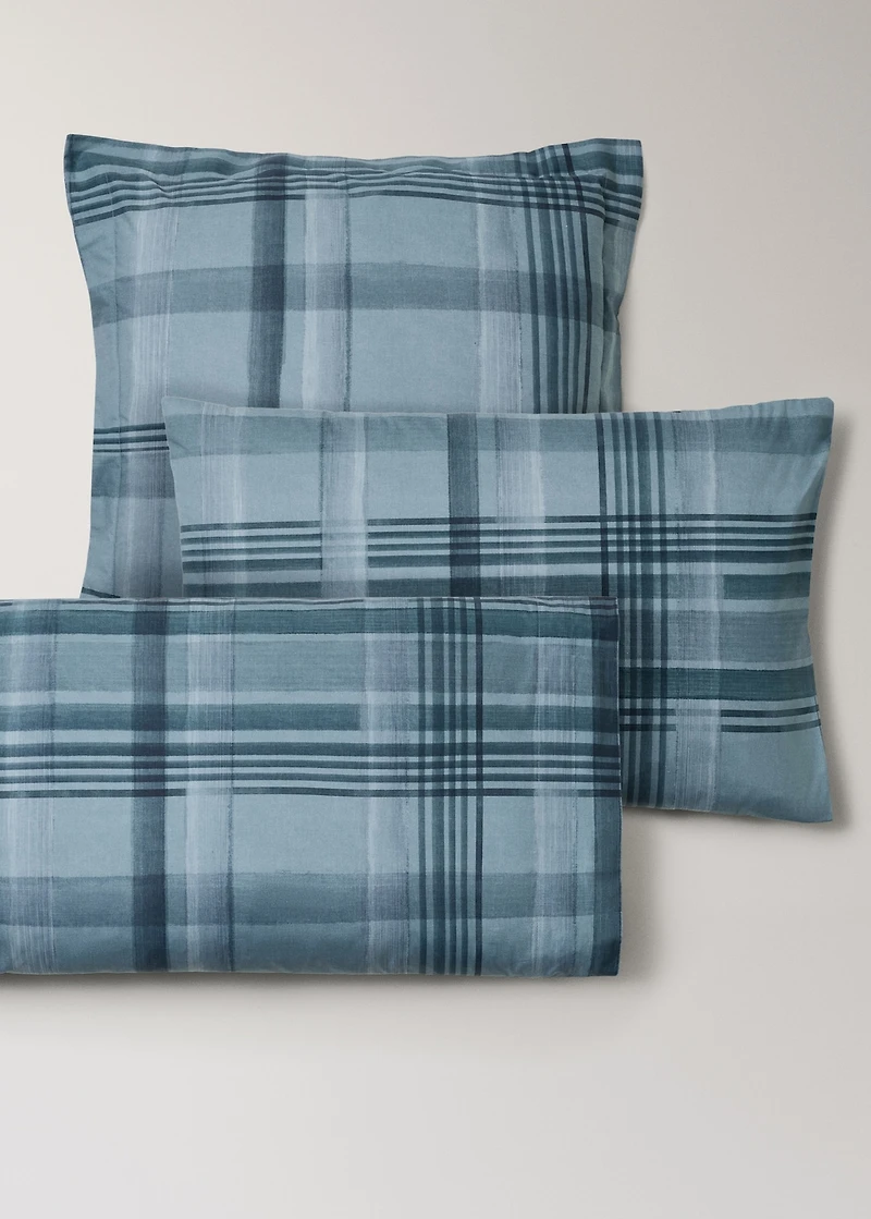 Percale cotton watercolor check-print pillowcase 50x75 cm