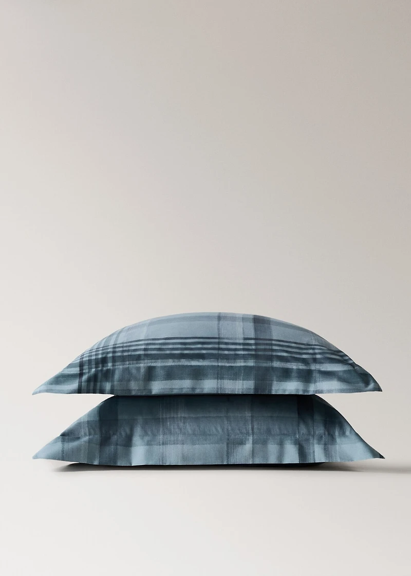 Percale cotton watercolor check-print pillowcase 60x60 cm