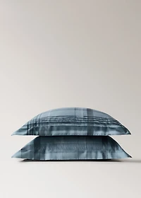 Percale cotton watercolor check-print pillowcase 60x60 cm