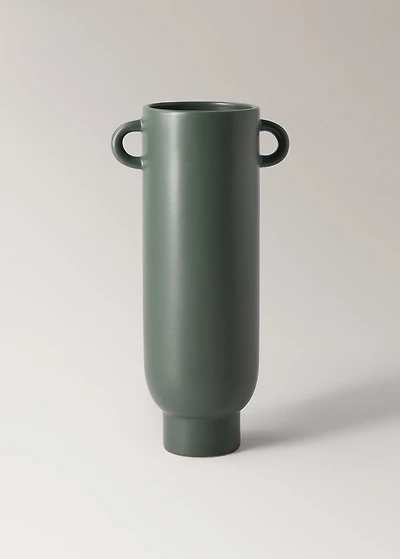 Cylindrical earthenware jug with handles