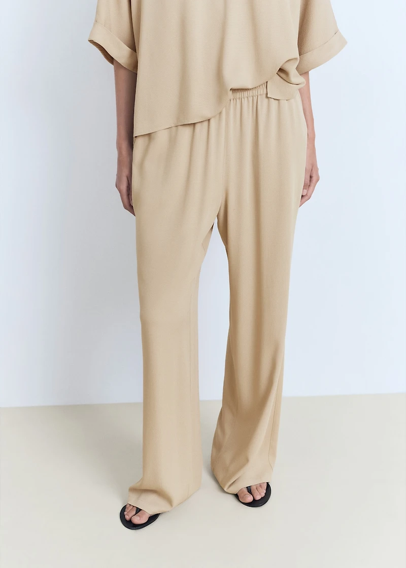 Straight-fit pants with elastic waist