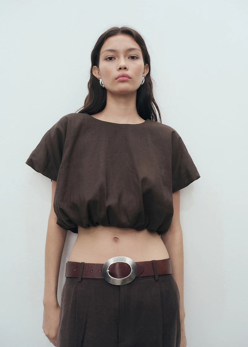 Ramie cropped balloon blouse