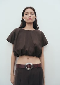 Ramie cropped balloon blouse
