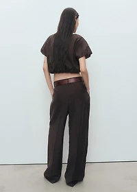 Ramie cropped balloon blouse