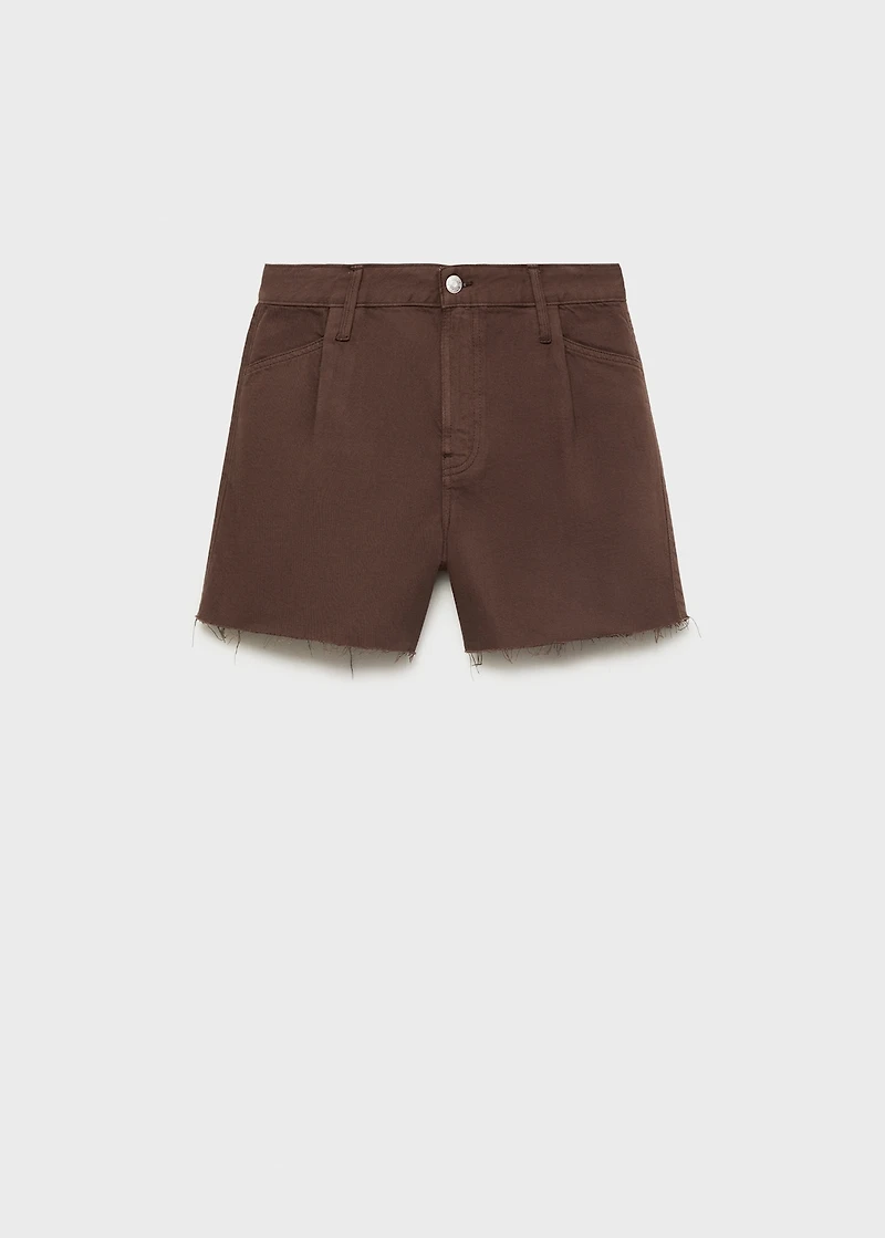 Denim shorts with frayed hem and pleats