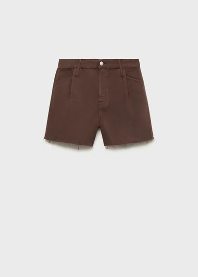 Denim shorts with frayed hem and pleats
