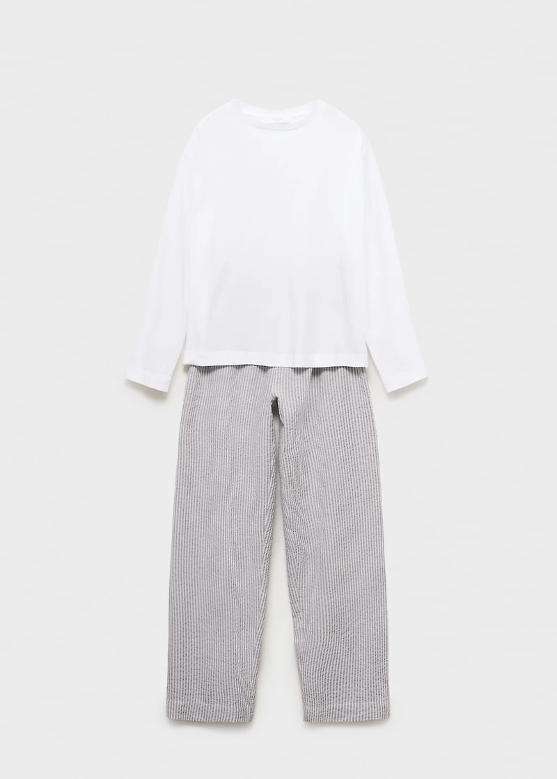 Seersucker striped two-piece pajamas