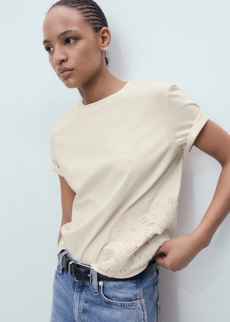 Floral-embroidered cotton t-shirt