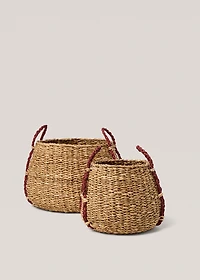 Natural fibre coloured hand basket