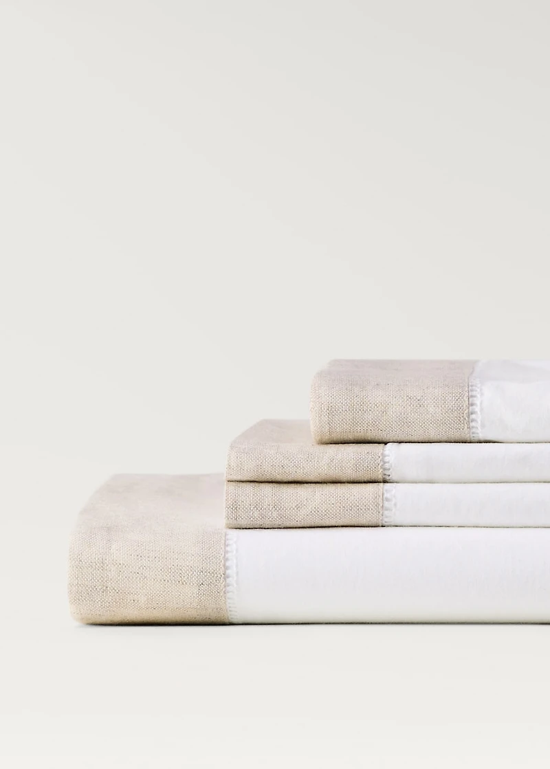 Cotton percale duvet cover with linen trim for 90 cm bed