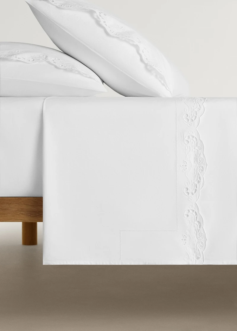 Embroidered cotton top sheet with lace embroidery for 35.4 inches bed