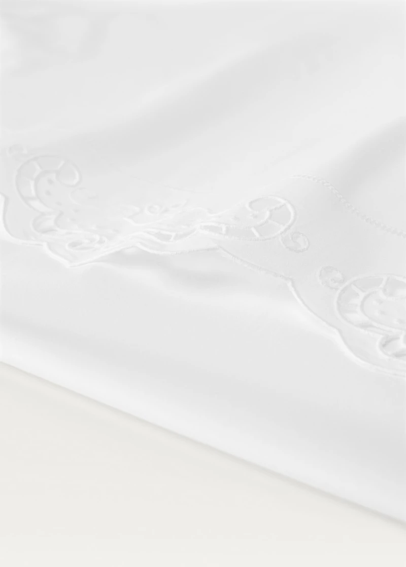 Embroidered cotton top sheet with lace embroidery for 35.4 inches bed