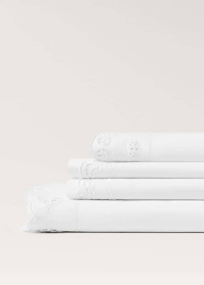 Cotton embroidered lace top sheet for 53.1/55.1 inches bed