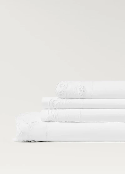 Cotton embroidered lace top sheet for 53.1/55.1 inches bed