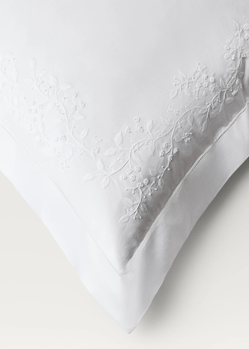 Two cotton percale pillowcases with embroidered flowers 60x60 cm