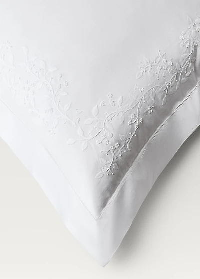 Two cotton percale pillowcases with embroidered flowers 60x60 cm