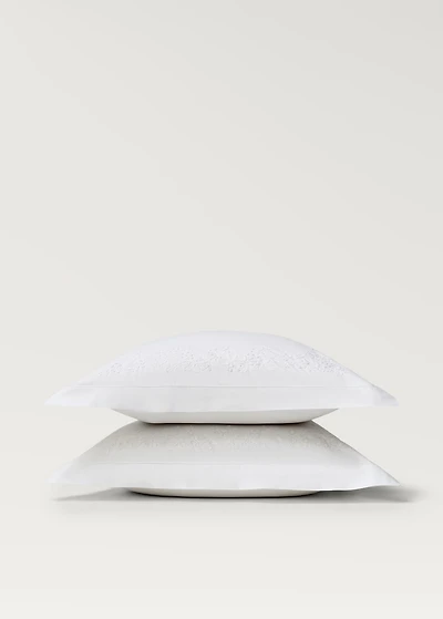 Two cotton percale pillowcases with embroidered flowers 60x60 cm