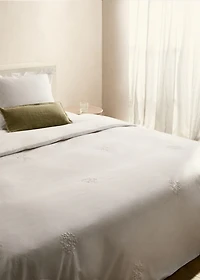 Percale cotton duvet cover with embroidered flowers for 180/200 cm bed