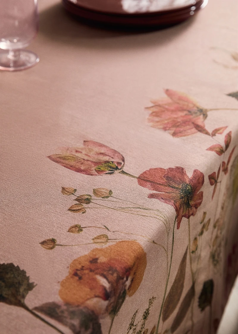 Cotton linen floral-print tablecloth for 6 to 8 diners