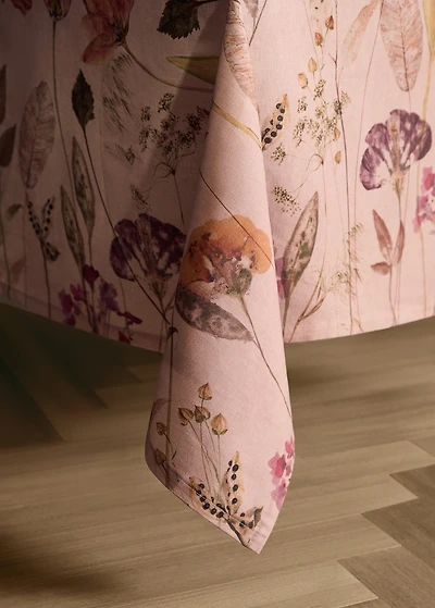 Cotton linen floral-print tablecloth for 6 to 8 diners