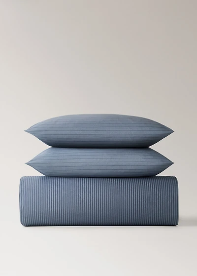 Reversible percale cotton striped duvet cover for 135/140 cm bed