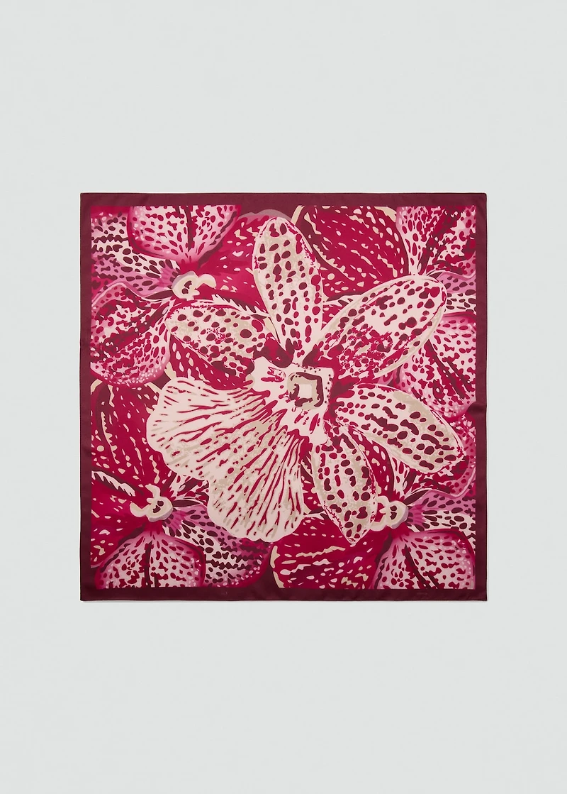 Orchid-print satin scarf