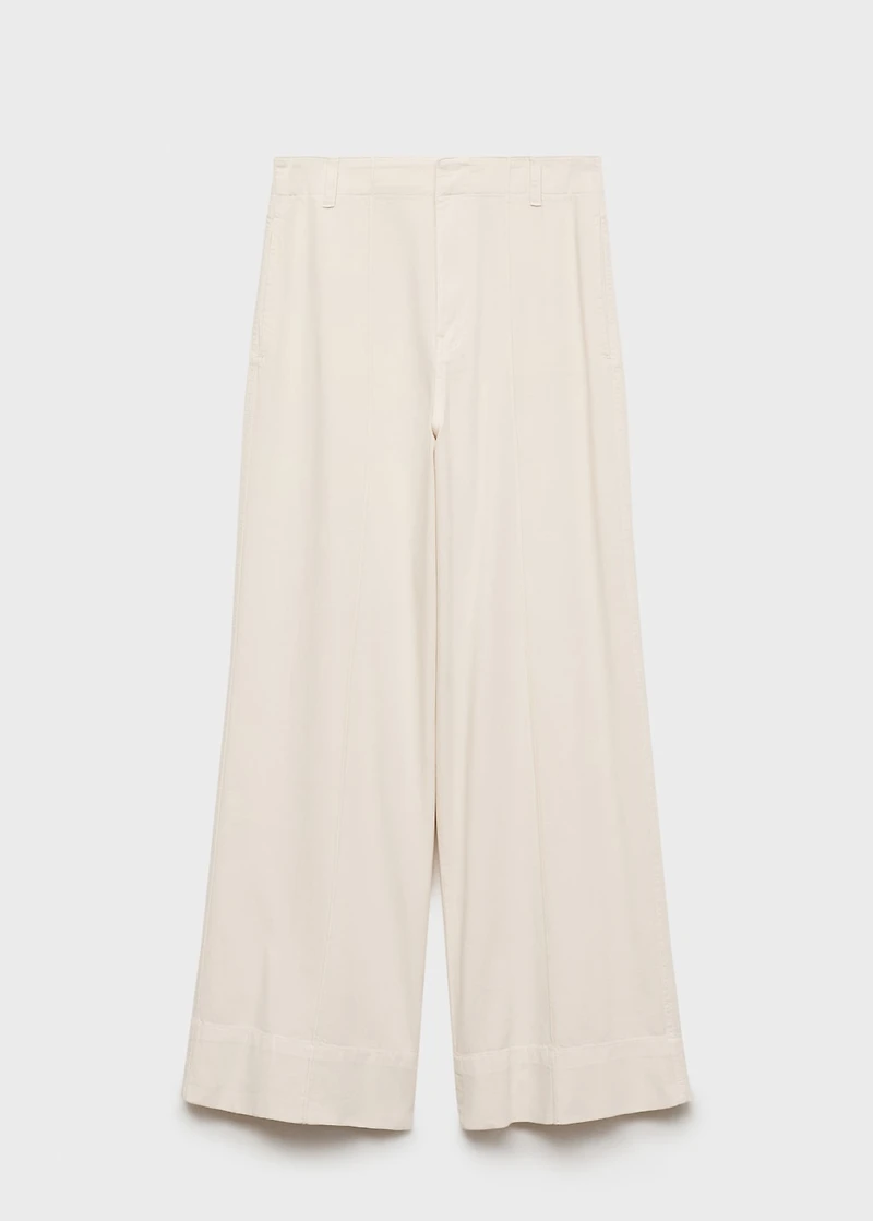 Wide leg denim pants with stitching