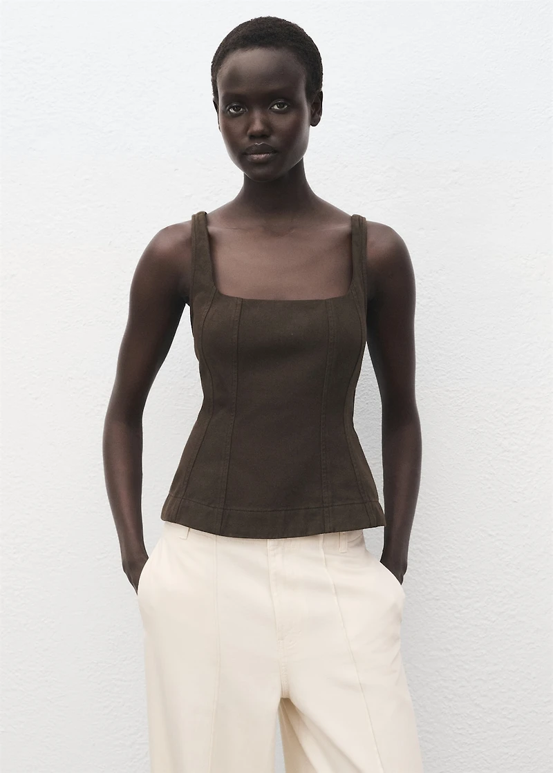 Wide leg denim pants with stitching