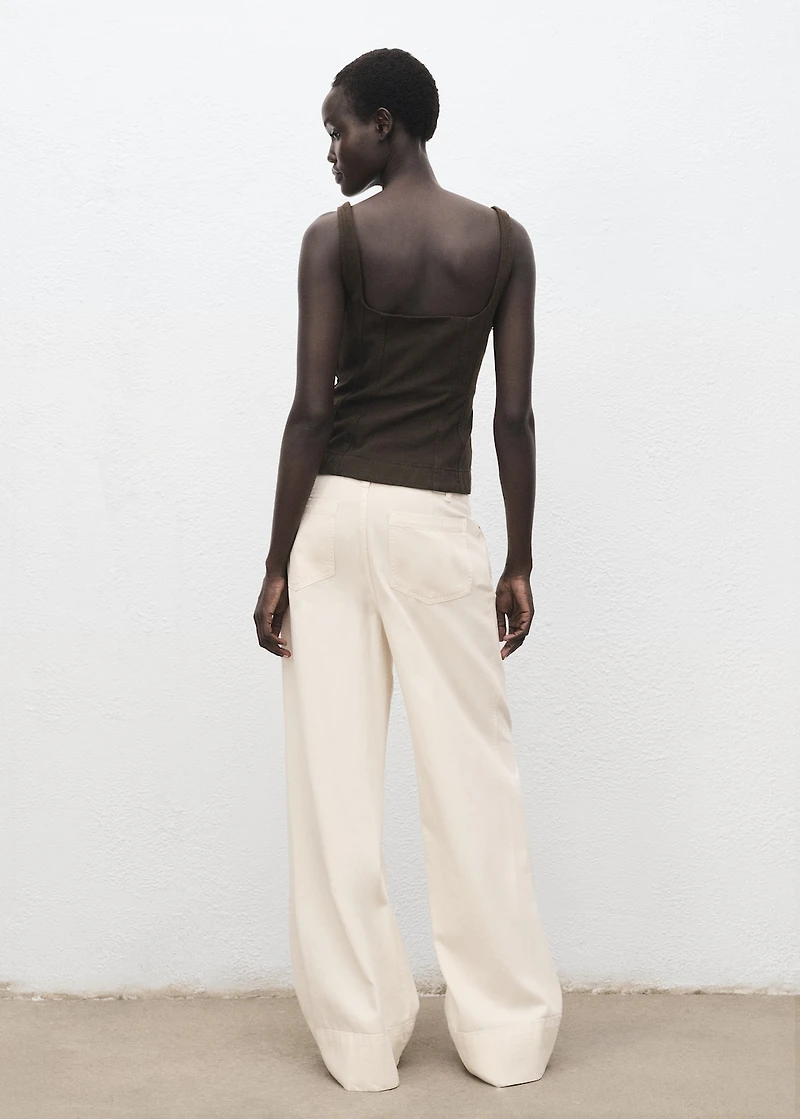 Wide leg denim pants with stitching