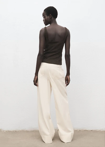 Wide leg denim pants with stitching