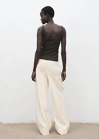 Wide leg denim pants with stitching