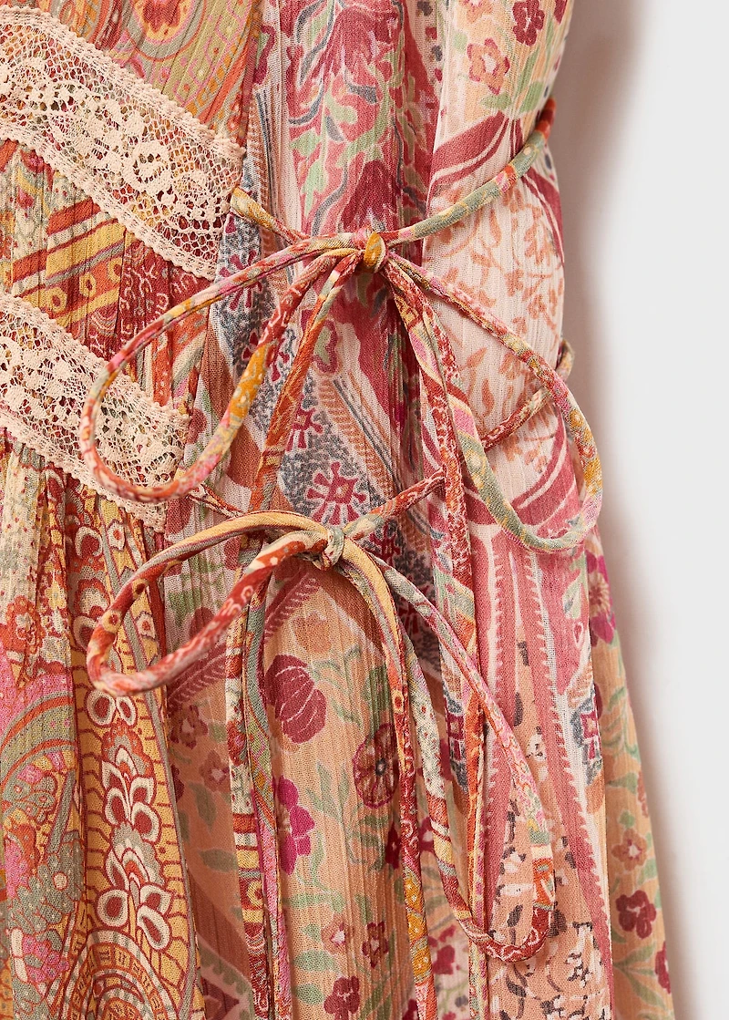 Paisley-print dress with lace trim