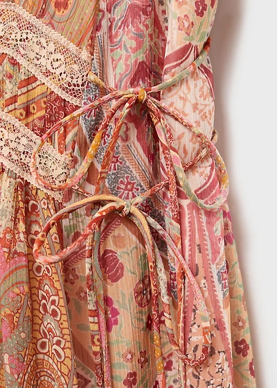 Paisley-print dress with lace trim