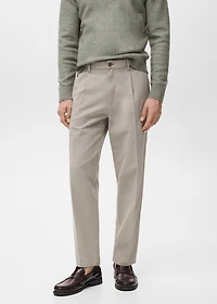 Cotton and lyocell straight-leg pleated pants