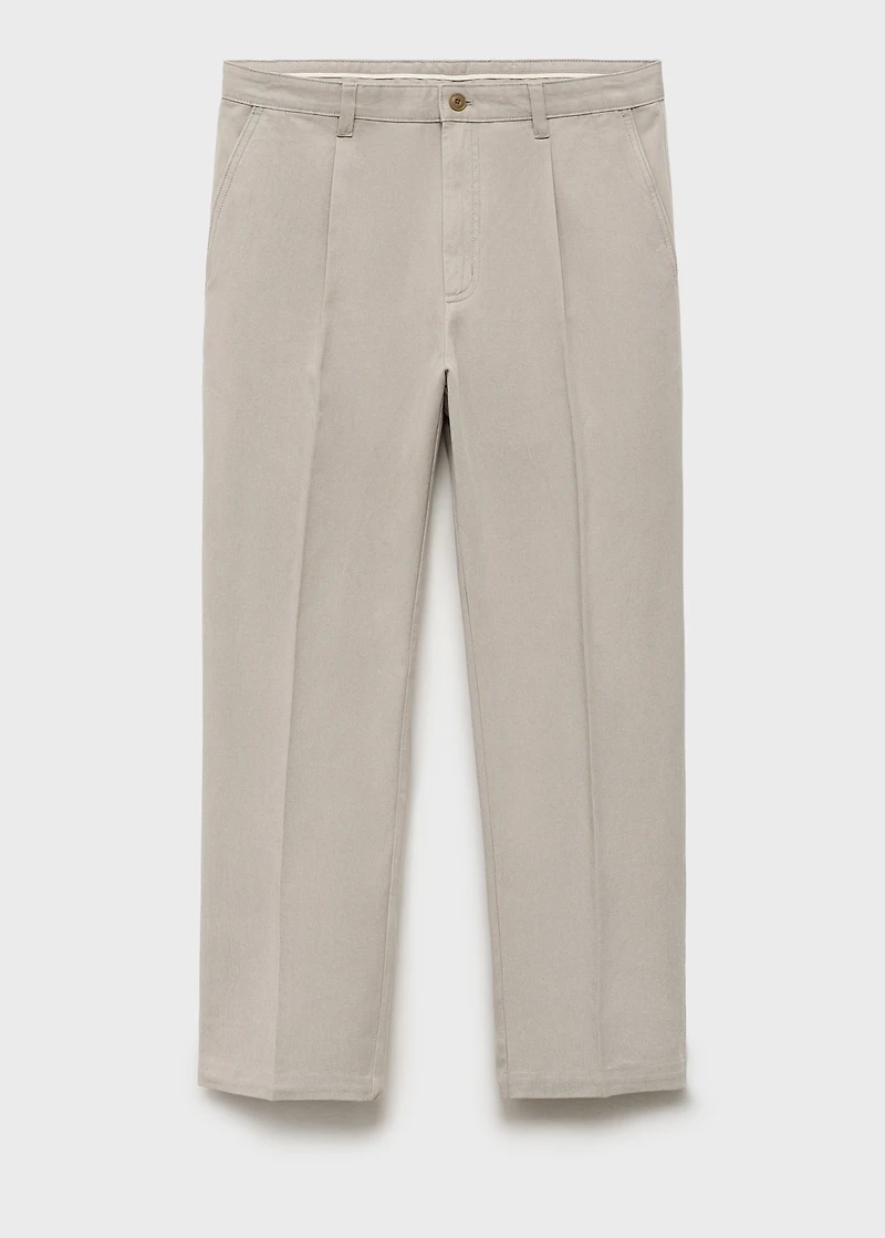 Cotton and lyocell straight-leg pleated pants