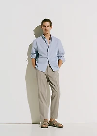 Cotton and lyocell straight-leg pleated pants