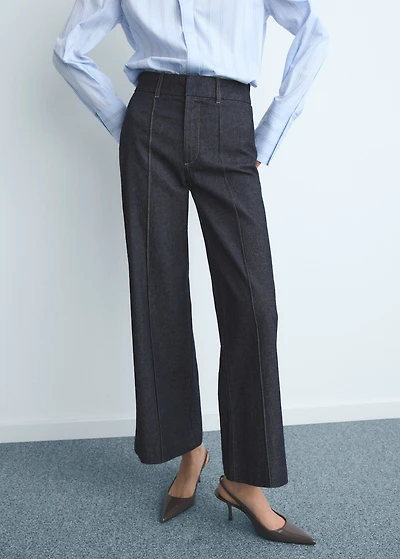 High-waisted culotte jeans with stitching
