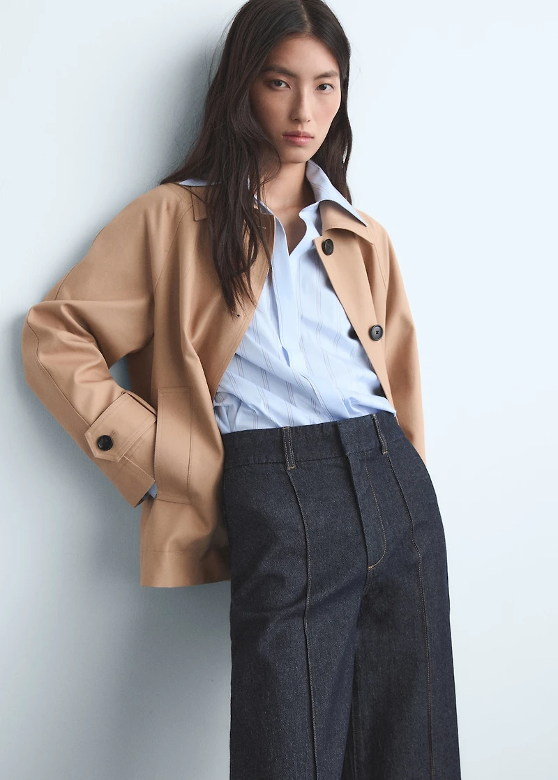 High-waisted culotte jeans with stitching